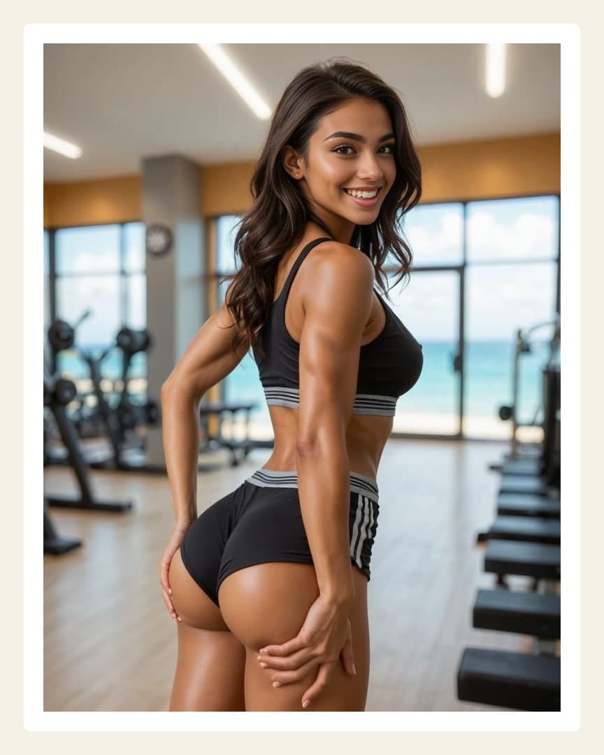 Early 20s Latina gym pose