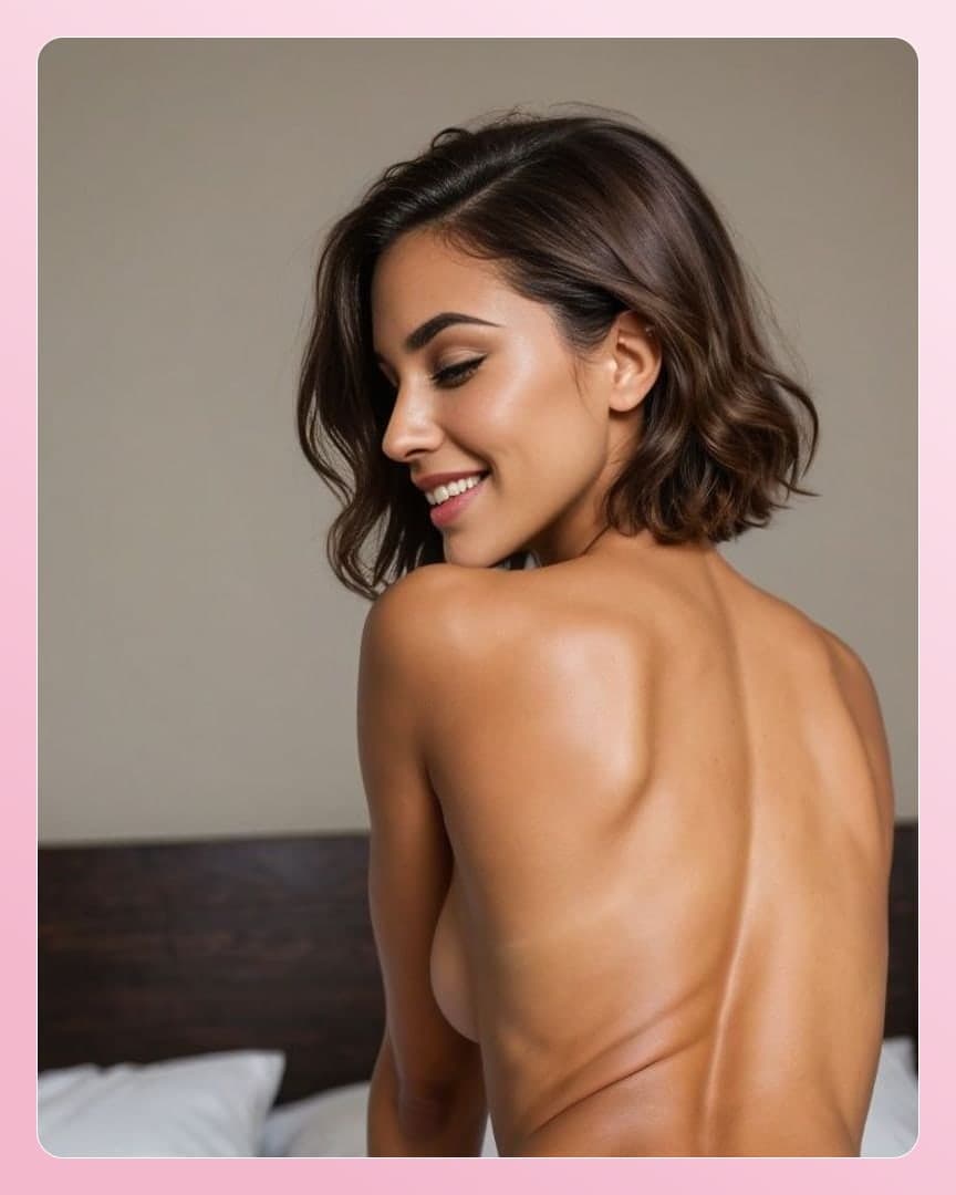 Latina topless bedroom over shoulder