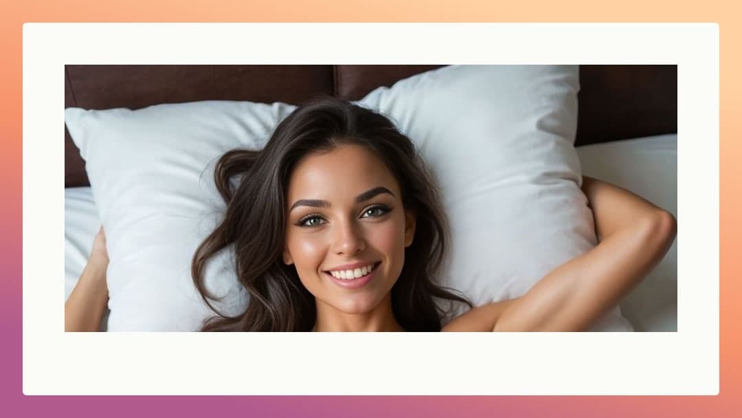 Green eyed brunette smiles in bed