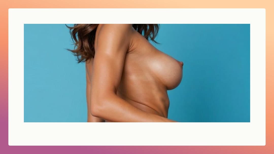 Long brunette topless profile view