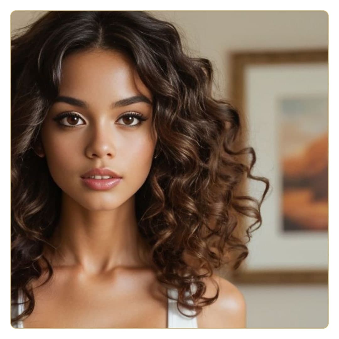 Curly brunette close-up portrait