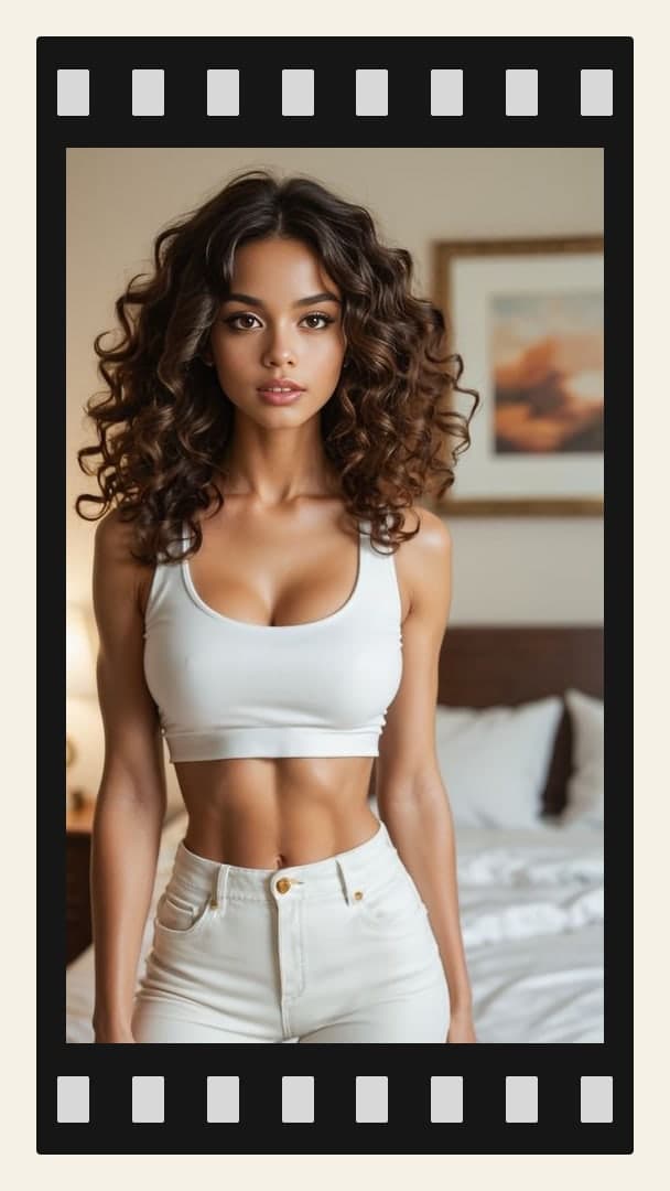 Curvy brunette in white crop top
