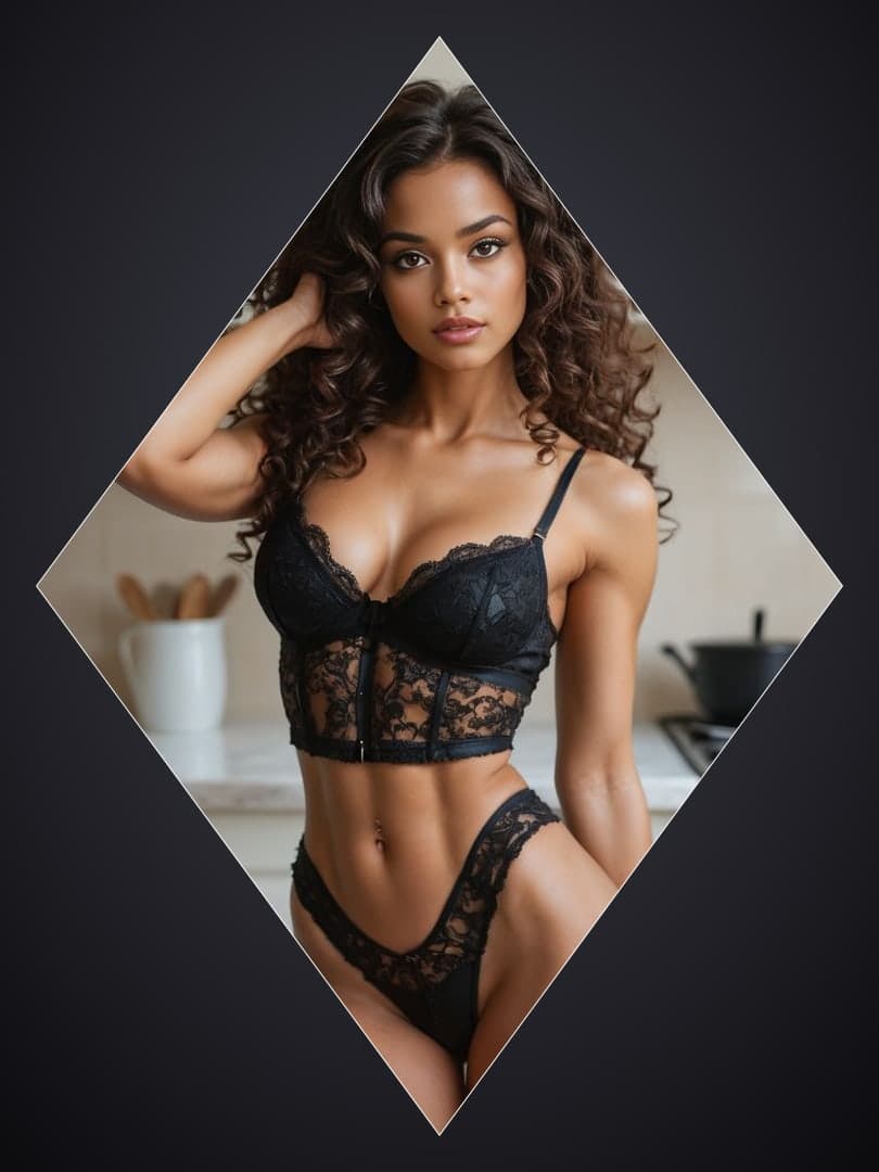 Kitchen sheer lace lingerie pose