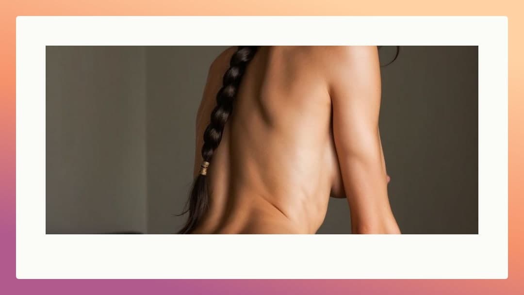 Braided back view topless close-up