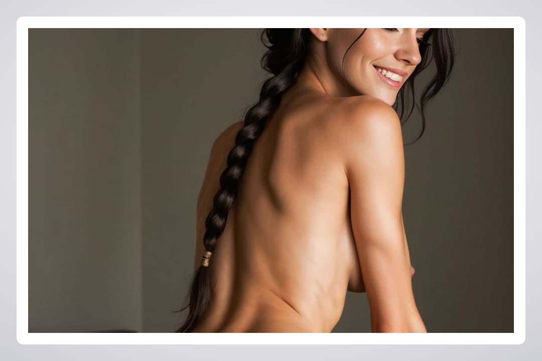 Over shoulder topless studio portrait