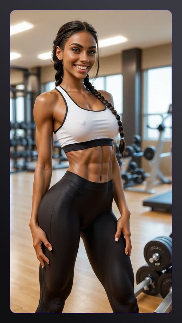 Athletic ebony gym portrait in leggings