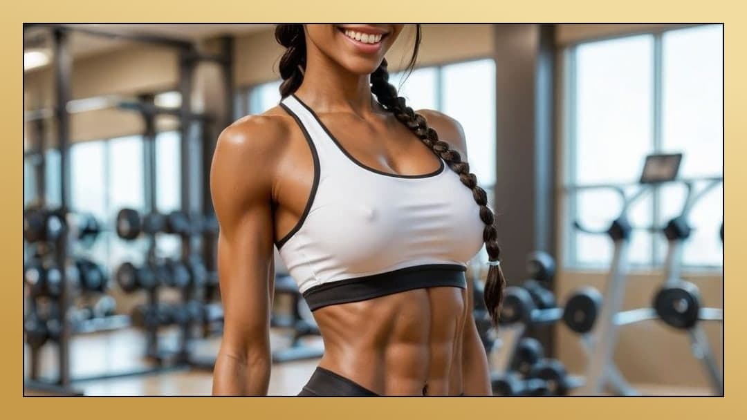 Long braids gym selfie in sports bra