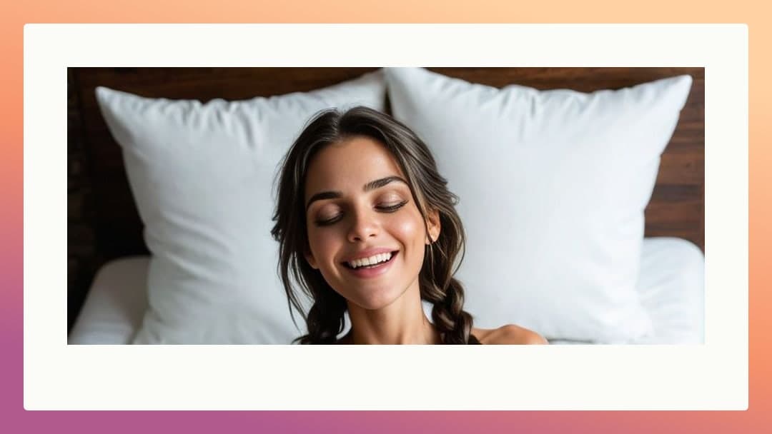 Topless smile on white pillows