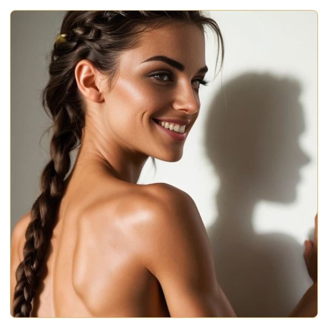 Braided beauty over shoulder glance