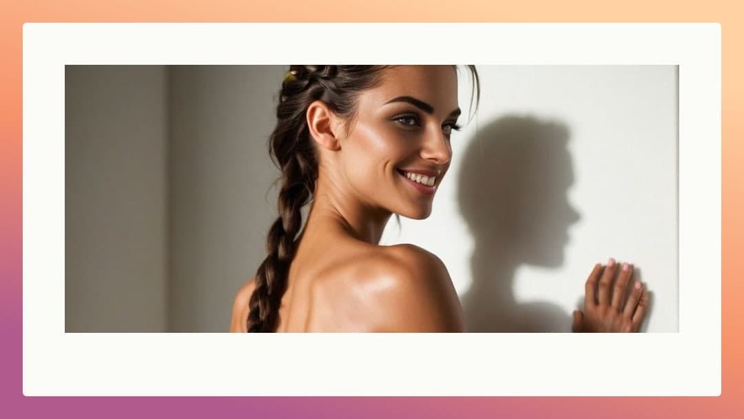 Over shoulder bare back smile