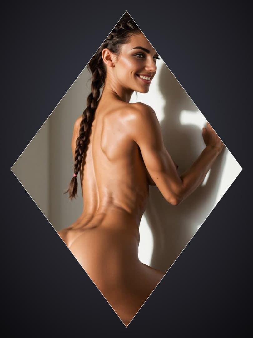 Toned back over shoulder nude
