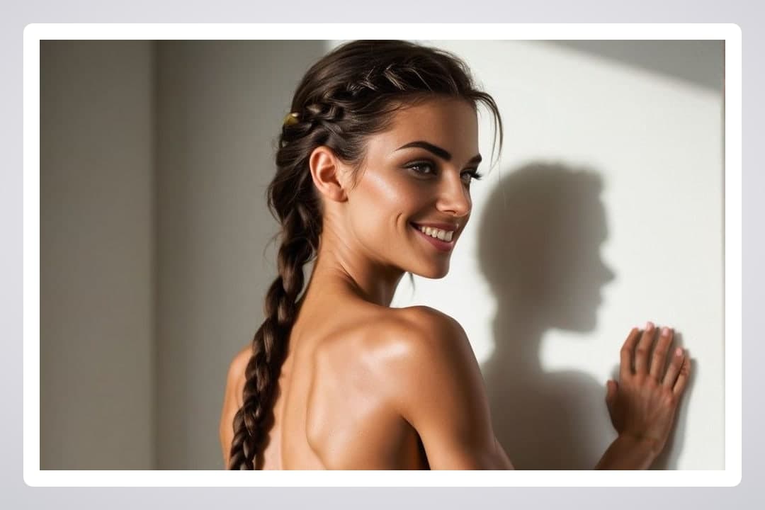 Topless braided back in sunlight