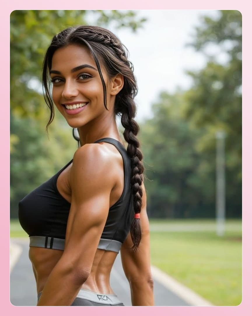 Fitness coach over shoulder park smile