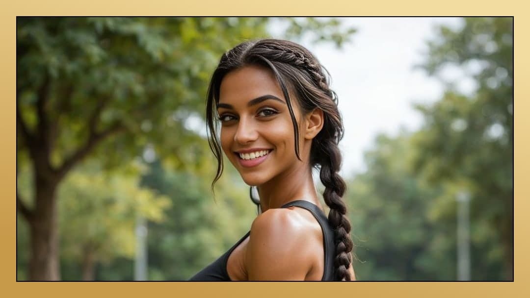 Smiling over shoulder in park