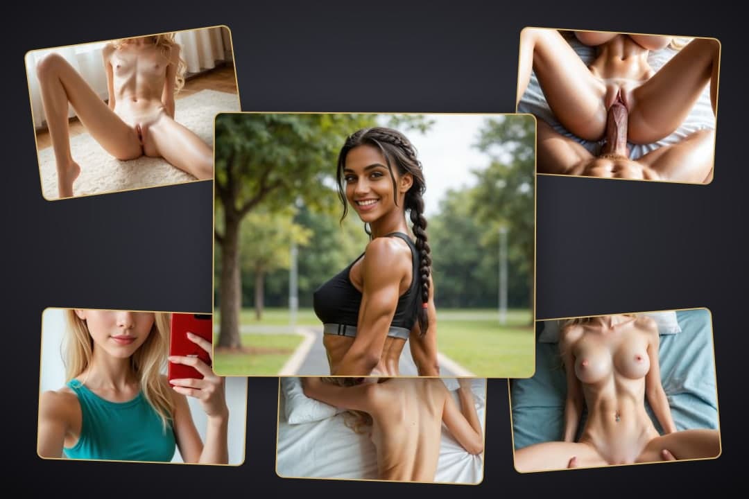 Athletic ebony outdoors in sports bra