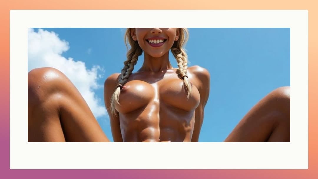 Young adult topless outdoors smiling