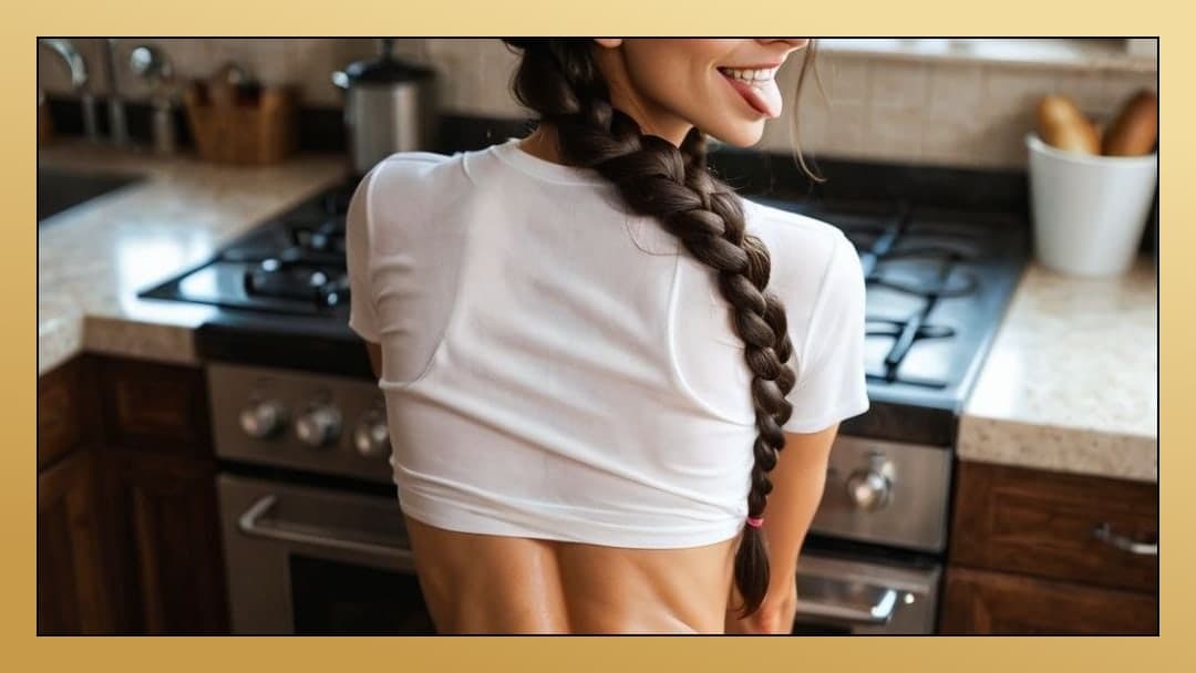 Kitchen crop top tongue out