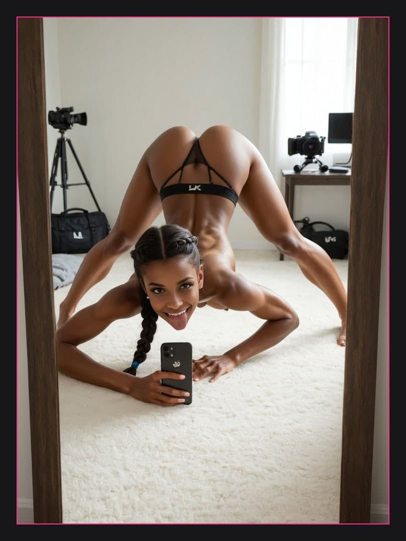 Young adult arched thong selfie