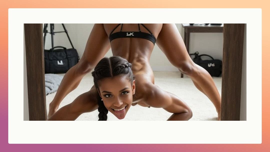Young adult on all fours bedroom