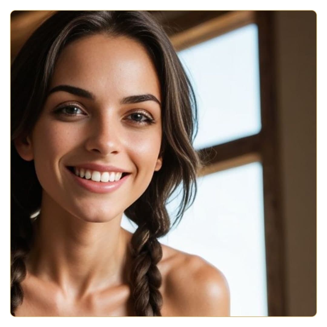 Young adult close-up topless smile