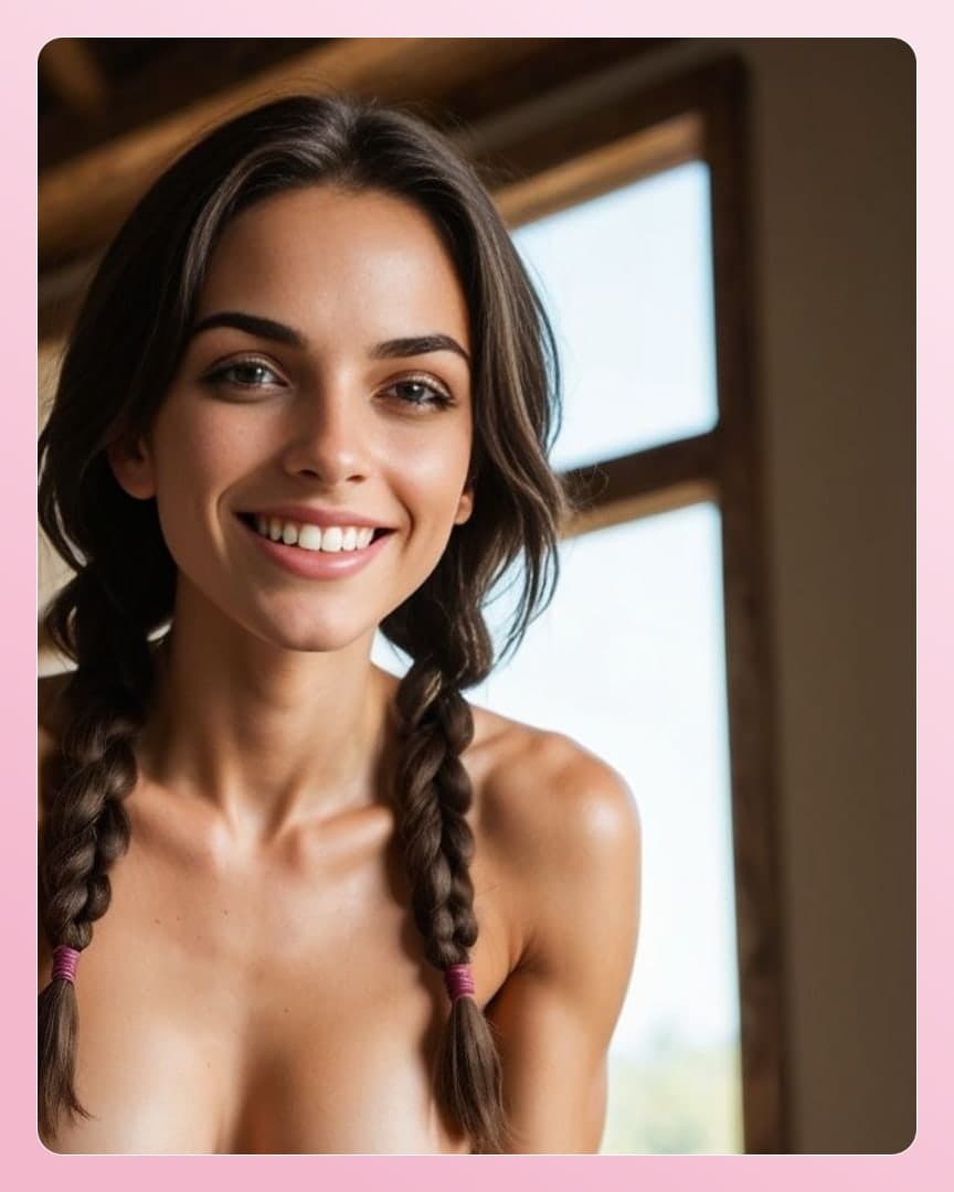 Topless waist-up portrait by window