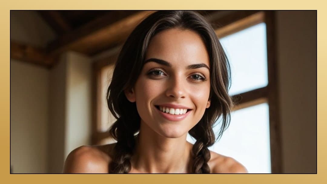 Young adult topless portrait in bright room