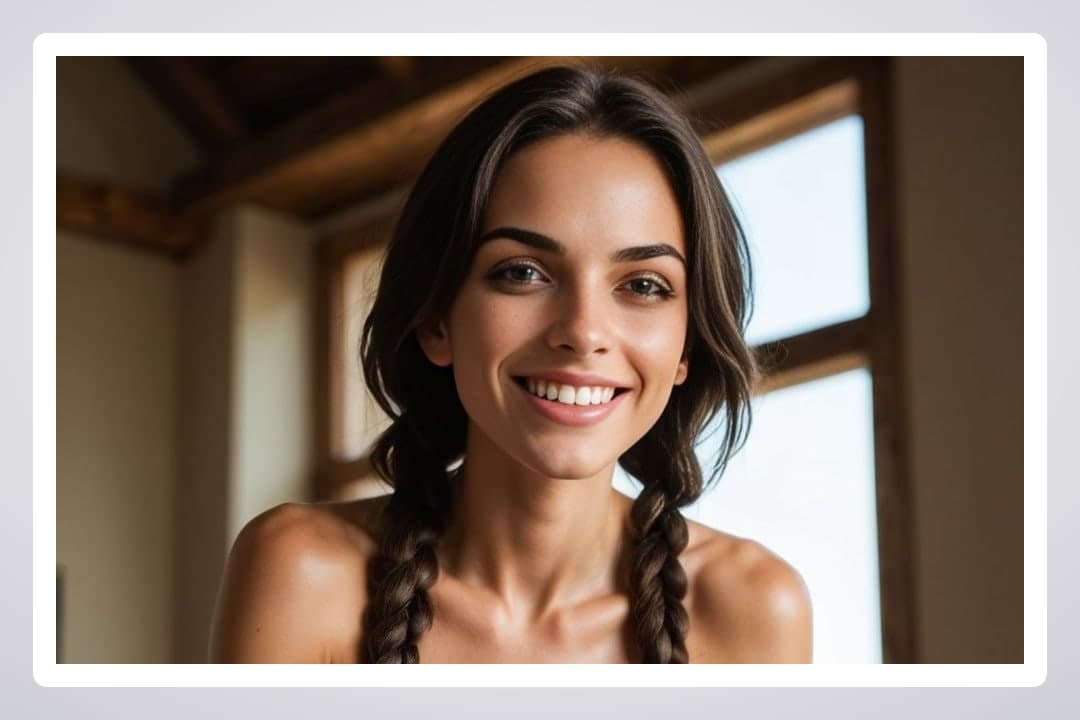 Long dark braids close-up portrait