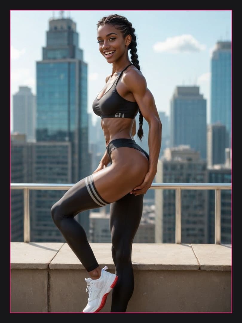 Young adult rooftop fitness pose