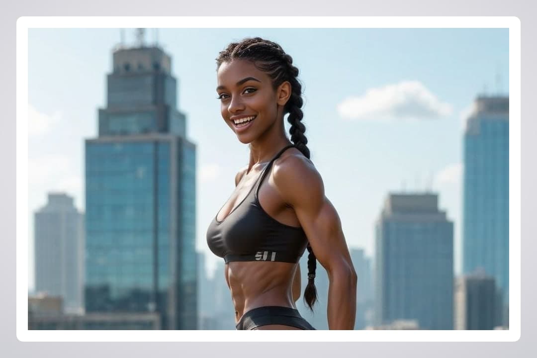 Black fitness coach skyline portrait