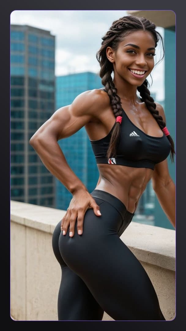 Black sports bra balcony pose