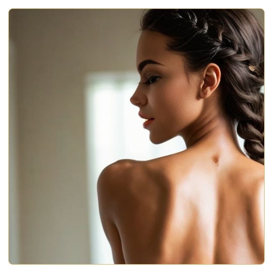Long dark braid profile close-up