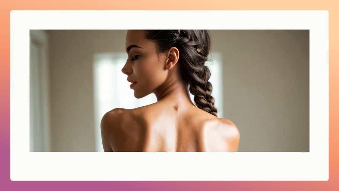 Young adult back view topless
