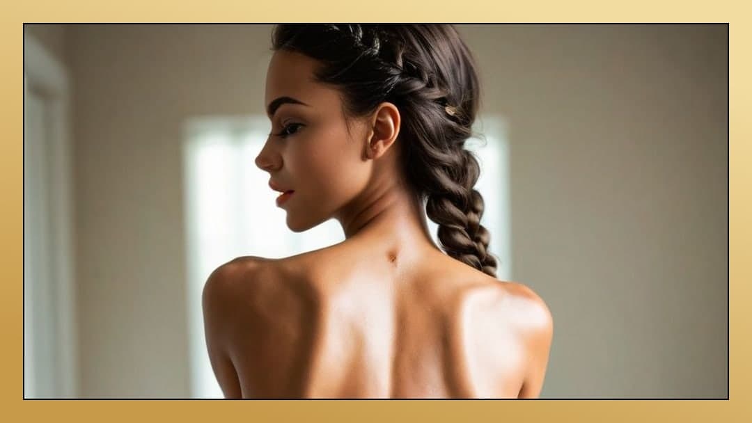 Toned back and curves over shoulder