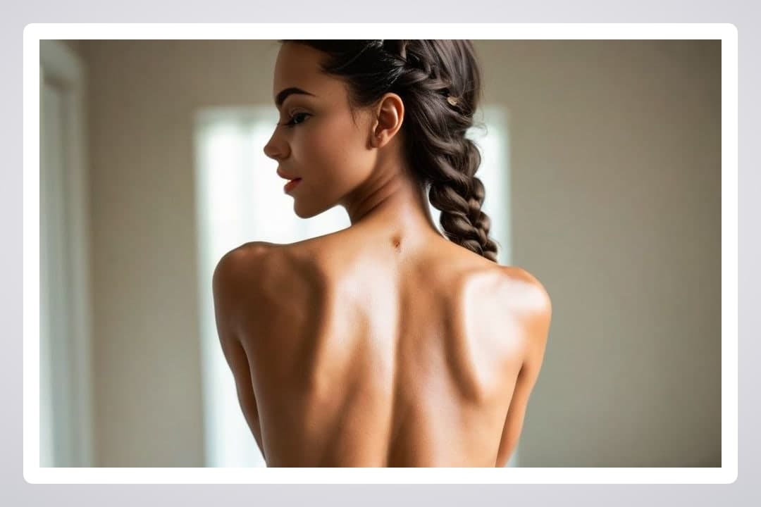 Topless back view in soft light