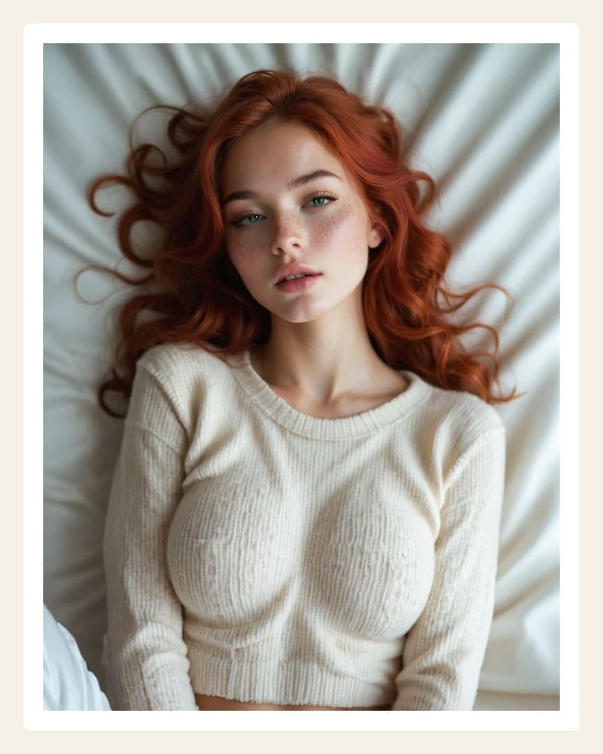 Young adult in bed sweater