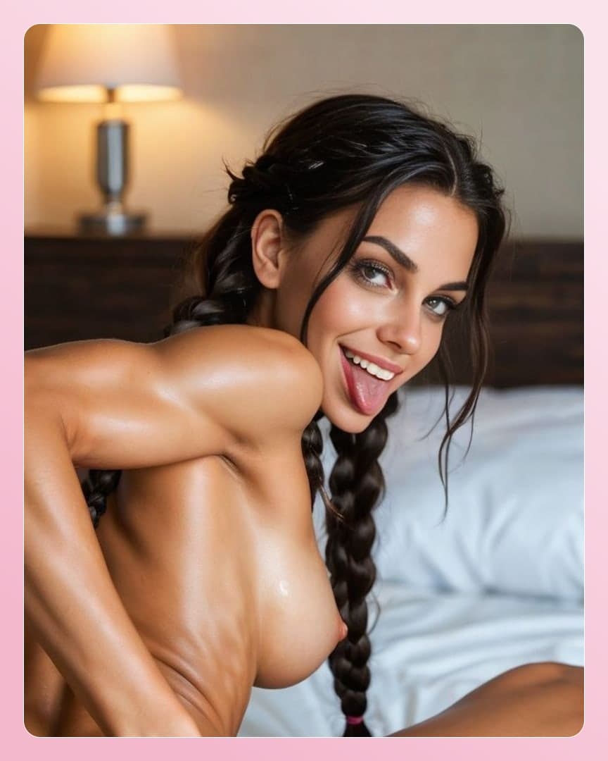 Young ebony topless tongue out