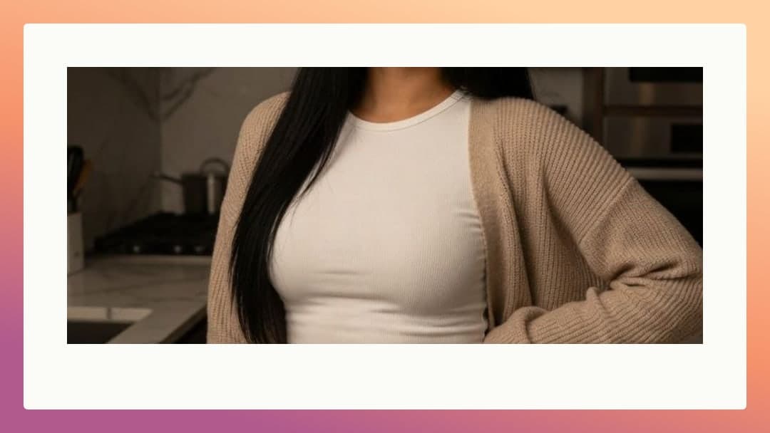 Curvy Asian kitchen cleavage close-up