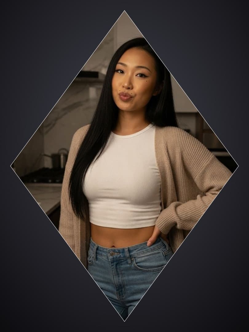 Asian kitchen crop top pose