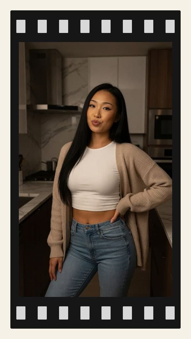 Curvy Asian in kitchen crop top