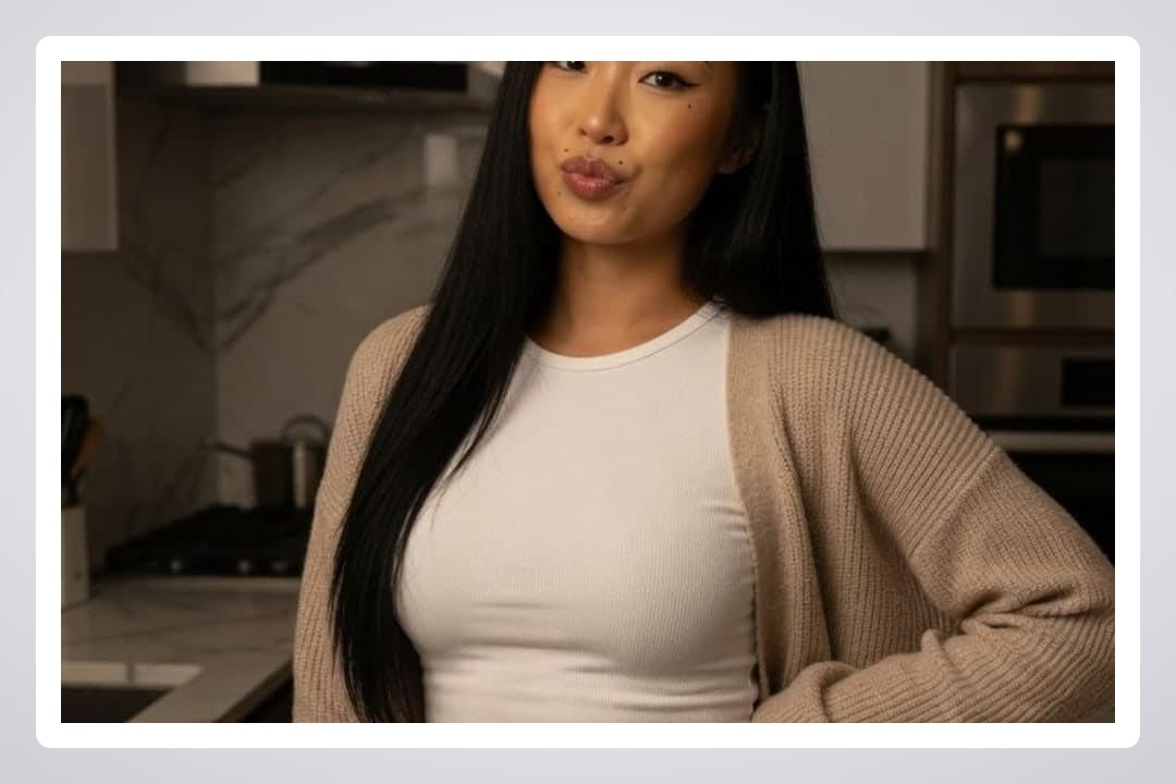 Curvy Asian tits in kitchen