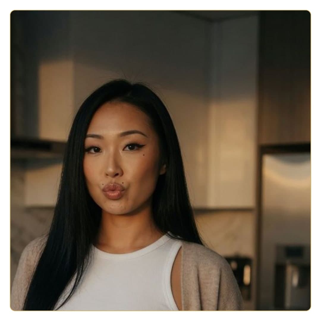 Close-up kitchen duck face pout