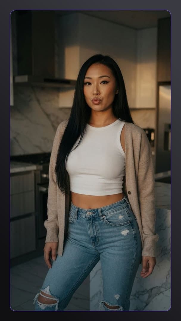 Young adult Asian in kitchen