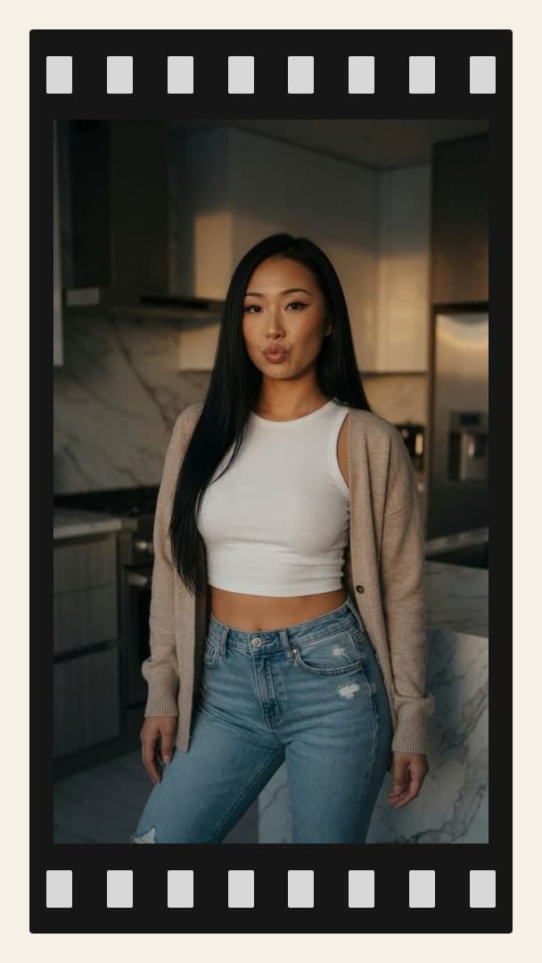 Kitchen kiss selfie in crop top
