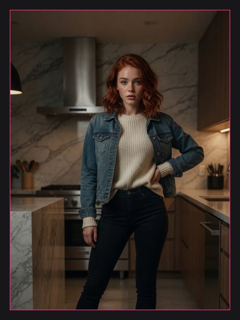 Young adult redhead kitchen portrait