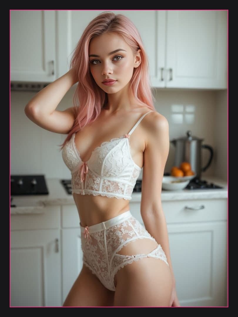 Lace lingerie kitchen portrait