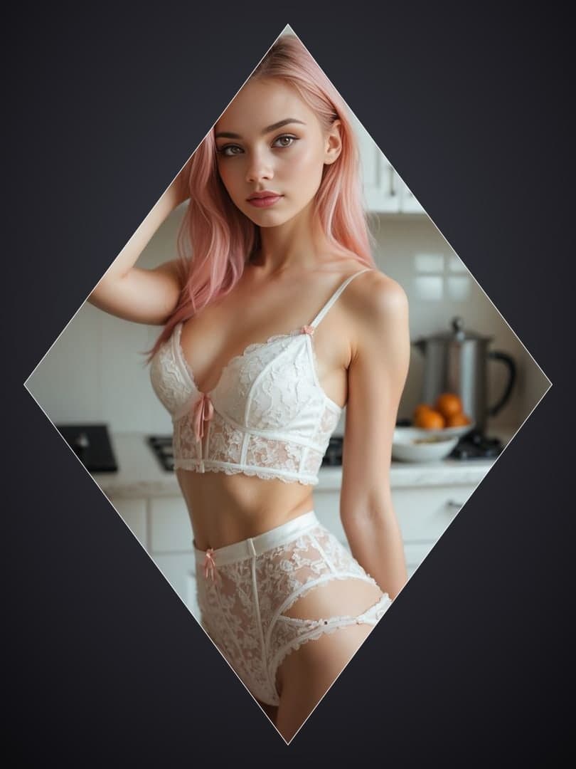 Lace lingerie kitchen portrait