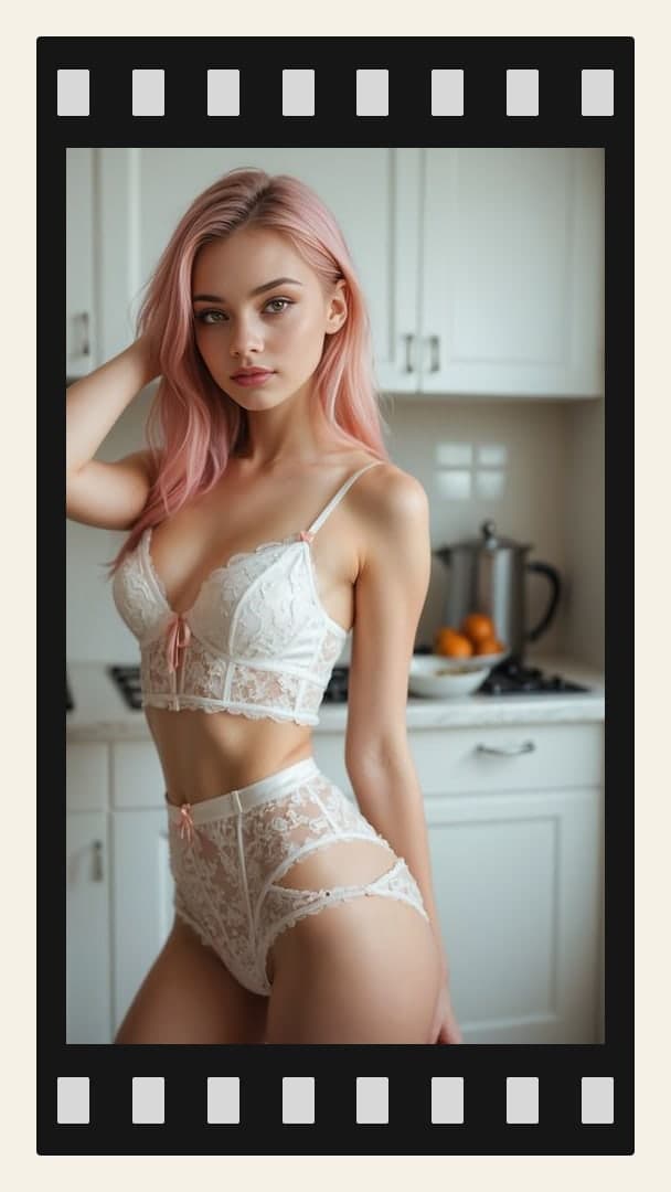 Curvy ebony in sheer white lace