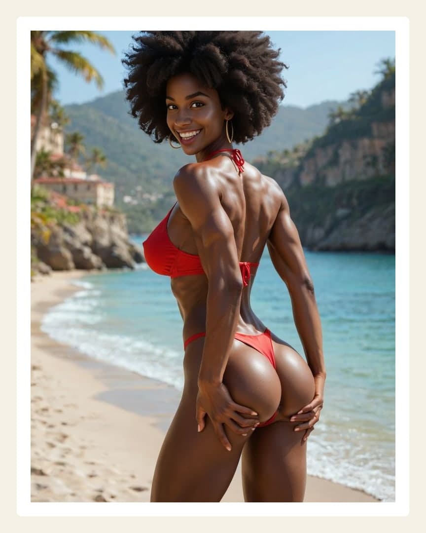 Beach spread ass red bikini