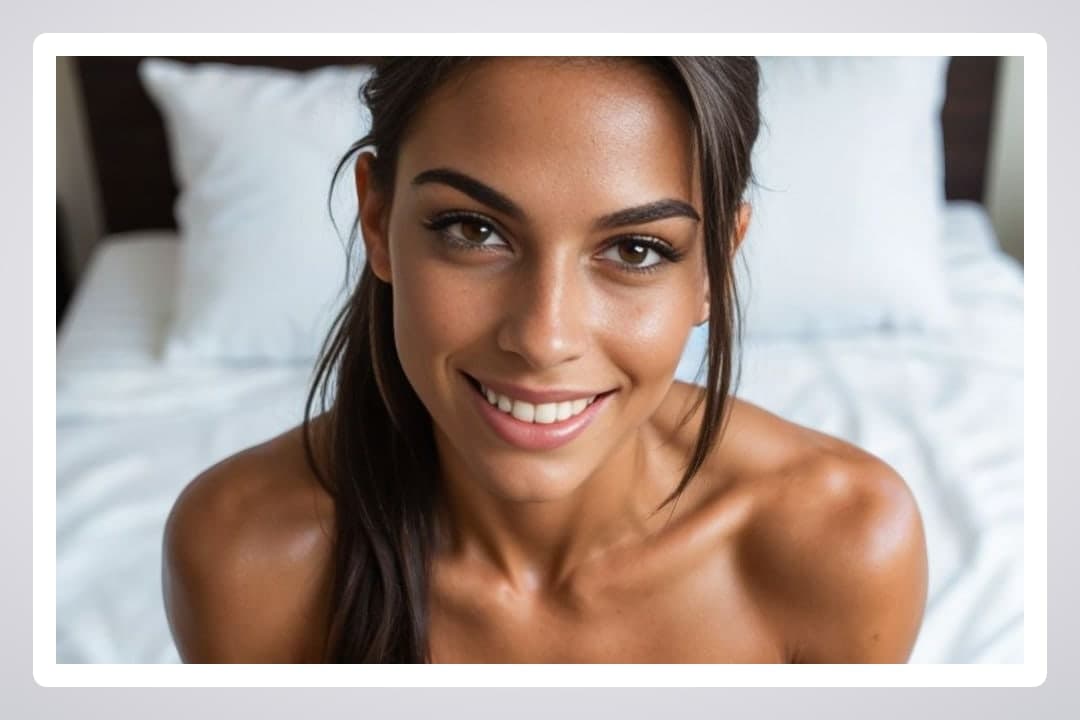 Young adult smiling on bed