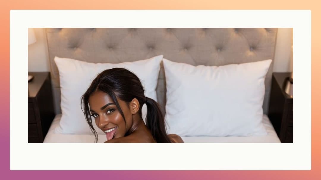 Young adult topless bed selfie